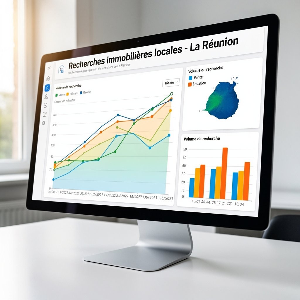 Graphique montrant les recherches locales immobilières à La Réunion sur un écran